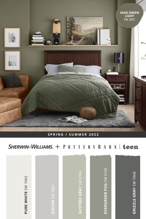 Green Bedroom Colors, Green Bedroom Paint, Light Green Bedrooms, Sage Bedroom, Green Bedroom Walls, Green Wall Color, Green Painted Walls, House Colors Exterior, Cozy Living Room Ideas