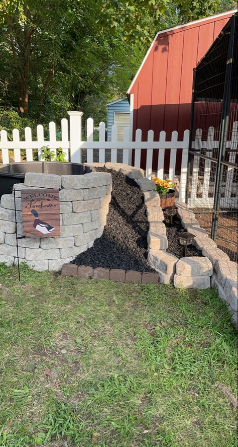 Duck Pond With Fish, No Dig Duck Pond, Inside Duck House, Duck Pen Flooring, Above Ground Duck Pond, Duck Pool Ideas Diy, Duck Run Ideas Diy, Outdoor Duck Pen, Stock Tank Duck Pond