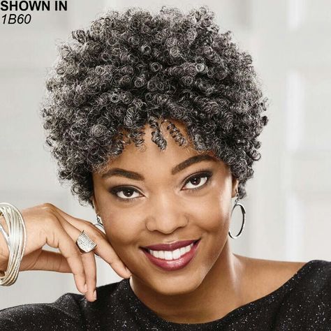 Cute afro Gray Locs, Afrocentric Hair, Grey Hairstyle, Short Afro Wigs, Afro Ponytail, Short Afro Hairstyles, Curly Afro Wig, Diahann Carroll, Short Afro