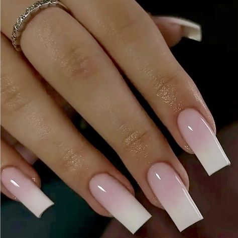 Long Square Ombre Pink French Manicure False Press On Nails, Kit, New Without Tags In Unopened Box Nails Without French Tips, Ombre And French Nails, Plain Acrylic Nails Square, Neon Pink French Tips, Square Ombre Acrylic Nails, Long Square French Tip Nails, Ombre Square Nails, Square Ombre Nails, Pink White Ombre Nails