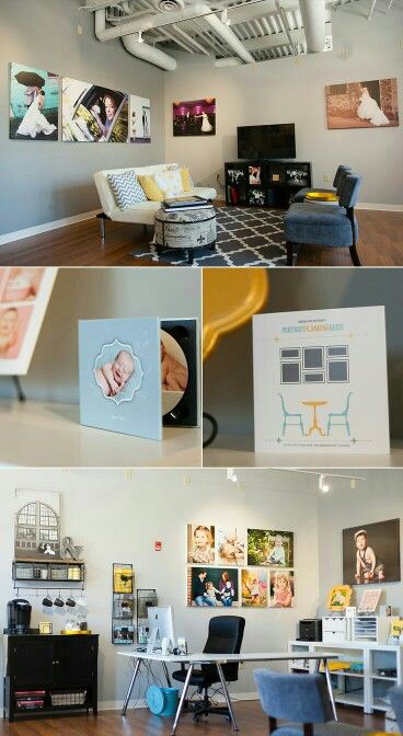 Photographers Office, Photography Studio Design, Photography Office, Home Studio Photography, Open Ceiling, New Photography, Shaped Desk, Newborn Studio, Gray Walls