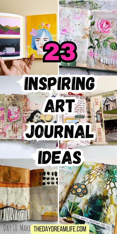 23 Art Journal Ideas For Artists Junk Journal Ideas Inspiration, Trash Journal, Artistic Journaling, Hair Advertisement, Art Journal Challenge, Art Journal Backgrounds, Journal Tutorials, Whimsical Art Journal, Journal Techniques