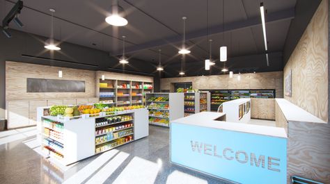 New Seattle Market Blurs Line Between Pantry and Grocery - Food Bank News Pantry Interior Design, Seattle Market, Bank Interior Design, Bank Interior, Pantry Interior, Community Market, Food Distribution, Food Justice, Market Stands