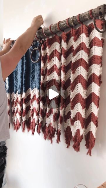 Home decor |  unique neutral boho macrame designs on Instagram: "Vintage yoke 🤝 feather American flag • • • #macrame #patrioticdecor #redwhiteandblue #american" American Flag Macrame Wall Hanging Diy, Macrame American Flag Pattern, Macrame Flag Wall Hangings, Macrame American Flag Tutorial, Macrame Balloon, Western Macrame, Macrame American Flag, Macrame Flag, Flag Macrame