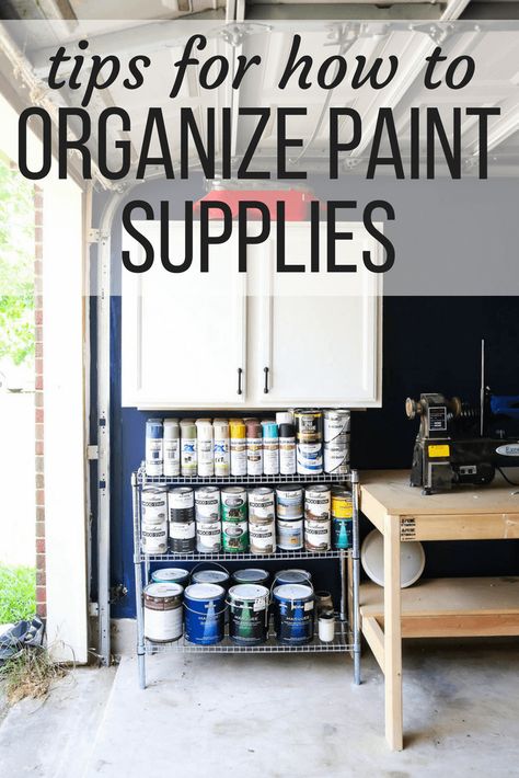 Tips and tricks for organizing paint supplies in a garage workshop #organizing #organize #paint #garage #lifehacks Organizing Paint Supplies, Organize Paint Supplies, Organize Paint, Garage Workshop Layout, Garage Paint, Diy Garage Work Bench, Garage Storage Inspiration, Diy Garage Storage Cabinets, Garage Organization Tips