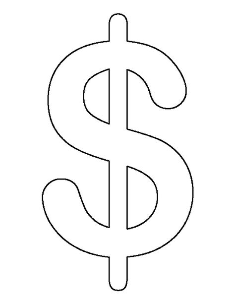 Dollar sign pattern. Use the printable outline for crafts, creating stencils, scrapbooking, and more. Free PDF template to download and print at http://patternuniverse.com/download/dollar-sign-pattern/ Printable Outline, Lon Bia, Coloring Crafts, Printable Shapes, Vegas Theme, Silhouette Template, Free Shapes, Dollar Sign, Money Sign