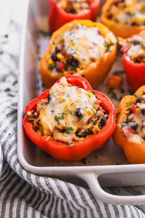 Vegetarian Stuffed Peppers - Tastes Better From Scratch Vegetable Stuffed Peppers, Pepper Recipes Healthy, Recipes Meatless, Veggie Mains, Baked Peppers, Vegetarian Stuffed Peppers, Stuffed Peppers Healthy, Stuffed Peppers Recipe, Flavorful Dinner