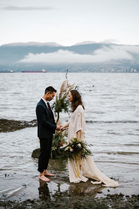 Fall Beach Elopement, Ocean Elopement, Vancouver Beach, Elopement Weddings, Fall Beach, Boho Elopement, Breathtaking Photography, Intimate Elopement, Beach Elopement