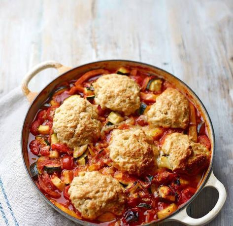 Cheesy dumpling ratatouille bake | Asda Good Living Flavoured Scones, Asda Recipes, Meatless Dishes, Ratatouille Recipe, Veggie Dinner, Tea Ideas, Interesting Recipes, Vegetarian Meal, Pub Food