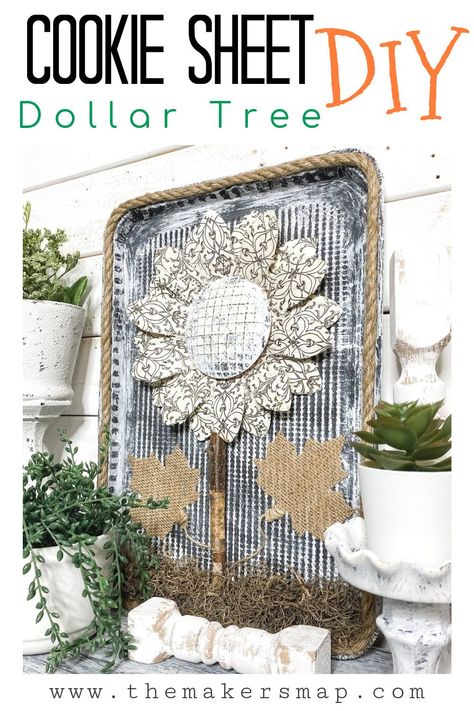 Dollar Tree Cookie Sheet Crafts, Fall Booth Displays Vintage, Cookie Sheet Crafts, Pan Wall, Farm Core, Fall Craft Fairs, Sunflower Cookies, Fall Board, Fall Crafting