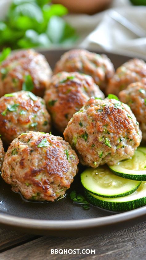 Need a healthy and delicious protein fix? Try these Zucchini and Turkey Meatballs! Full of veggies and lean protein, they’re perfect for meal prepping and freezer-friendly. Save this now and check out the blog for 48 more recipes! Turkey Meatballs With Zucchini, Turkey Meatball Recipes, Turkey And Zucchini, Meatballs With Zucchini, Bbq Turkey Meatballs, Turkey Zucchini Meatballs, Freezer Meatballs, Turkey Meatballs Healthy, Zucchini Meatballs