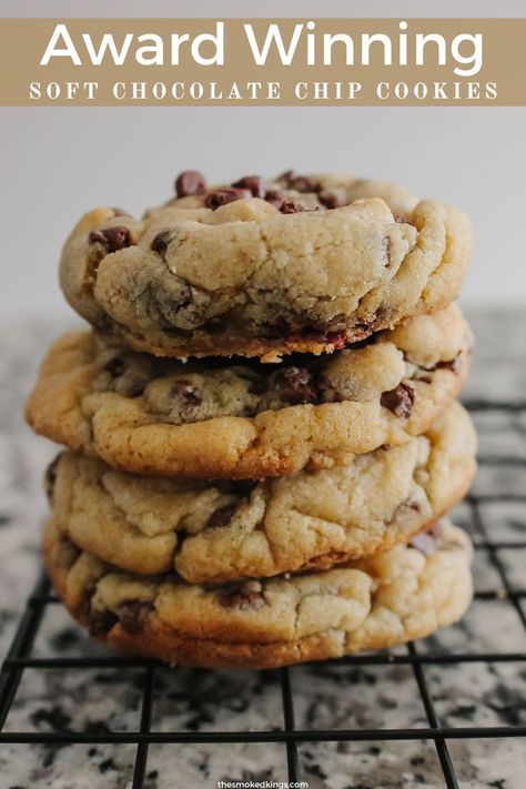 Delicious chocolate chip cookies on a cooling rack Sugar Spun Run Chocolate Chip Cookies, Count Chocula Cookies, Award Winning Baking Recipes, Hand Mixed Chocolate Chip Cookies, Best Peanut Butter Chocolate Chip Cookies Ever, Think Chocolate Chip Cookies, Chocolate Chip Explosion Cookies, Garlic Chocolate Chip Cookies, Award Winning Soft Chocolate Chip Cookies