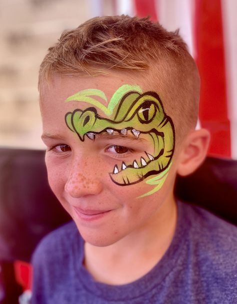 Alligator Face Paint, Snake Face Paint, Dinosaur Face Painting, Face Painting, Painting Ideas, Alligator, Face Paint, Body Art, Paint