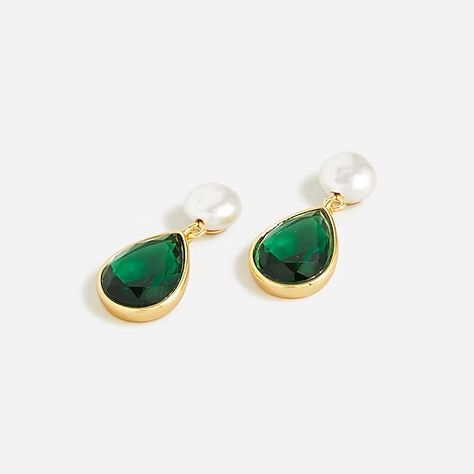 J.Crew: Freshwater Pearl And Crystal Teardrop Earrings For Women Crystal Teardrop Earrings, Emerald Crystal, Midi Pencil Skirt, Link Earrings, J Crew Jewelry, Rainbow Earrings, Jewelry Lookbook, Emerald Earrings, Jewelry Case