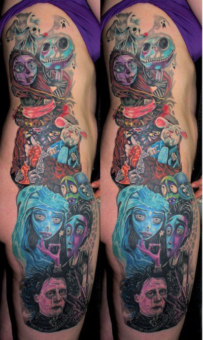 Tim Burton Sleeve Tattoo, Tim Burton Sleeve, Tim Burton Tattoo Sleeve Ideas, Tattoo Leg Sleeve, Brand New Tattoos, Halloween Tattoos Sleeve, Tim Burton Tattoo, Tattoo Sleeve Ideas, Favorite Tattoos