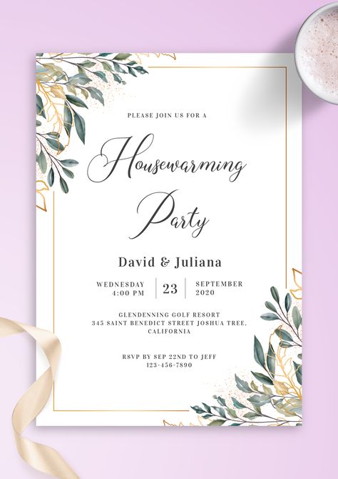 Simple housewarming invitation template with the greenery-inspired decoration, lovely font and beautiful color palette. Customize to your own preferences and download or order premium prints. Housewarming Invitation Cards, Housewarming Invitations, Housewarming Invitation Templates, Housewarming Invitation, Housewarming Party Invitations, House Warming Ceremony, House Warming Invitations, Party Invite Design, Poster Photo