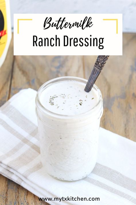 Skip the store-bought dressing and make your own delicious buttermilk ranch at home! This recipe is easy to make and only requires a few simple ingredients: buttermilk, mayo, and a blend of dried herbs and spices. Perfect for dipping or as a salad dressing. #homemade #buttermilkranch #dressing #easyrecipe Ranch Dressing With Buttermilk, Buttermilk Ranch Dressing Recipe, Best Ranch Dressing, Condiments Recipes, Buttermilk Ranch Dressing, Homemade Dips, Creamy Salad Dressing, How To Make Buttermilk, Buttermilk Ranch