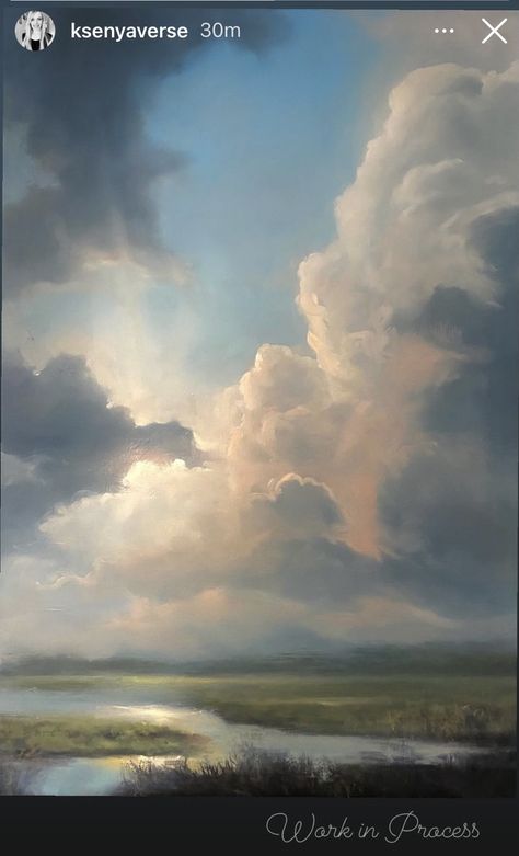 Clouds And Mountains Painting, Stormy Skies Painting, How To Paint A Sky, Sky Painting Ideas On Canvas, Cloudy Painting, Clouds On Canvas, Weather Painting, Acrylic Clouds, Painting Skies