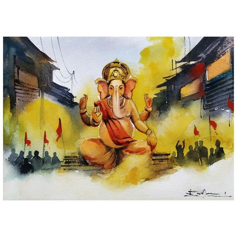 Ganesha Art Watercolor, Ganpati Watercolor, Ganpati Watercolor Paintings, Ganesh Watercolor Paintings, Ganpati Drawing Watercolour, Hanumanji Painting, Watercolor Painting Of Ganesha, Ganpati Memory Drawing, Ganesh Ji Water Colour Painting