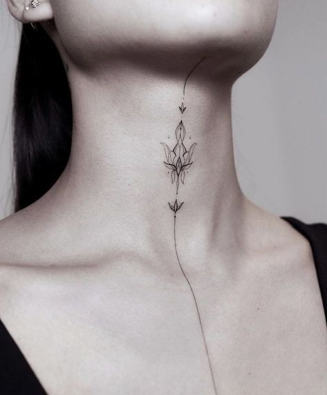 Line Art Neck Tattoo, Big Delicate Tattoo, Fine Line Throat Tattoo, Line Throat Tattoo, Delicate Throat Tattoo, Minimal Neck Tattoo, Fine Line Neck Tattoo, Ornamental Neck Tattoo, Chest Neck Tattoo