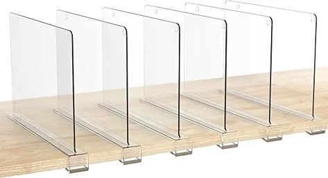 Amazon.com : closet organizers Closet Bookshelves, Wire Closet Shelves, Closet Shelf Dividers, Clear Shelf, Acrylic Bookshelf, Organizer For Closet, Closet Dividers, Closet Shelf Organization, Shelf Dividers