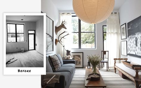 10 Stunning Before-and-After Interior Upgrades by ASH NYC | The Study Living Room Without Tv, Interior Handrails, Apartment Therapy Living Room, No Tv, Masculine Decor, Narrow Living Room, Lexington Kentucky, Up House, Room Transformation