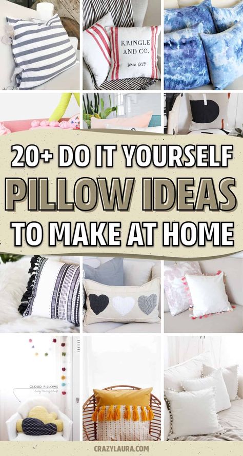 If you want to save some money and make your own super fun craft project, check out these step by step DIY pillow tutorials and ideas for inspiration to start making your own! Diy Decorative Pillows Ideas, Diy No Sew Pillows, Pillow Making Ideas, Homemade Decor Ideas For Bedroom, Pillow Patterns Sewing, Diy Pillows Decorative, Diy Decorative Pillows, Homemade Couch, Sewing Pillow Patterns