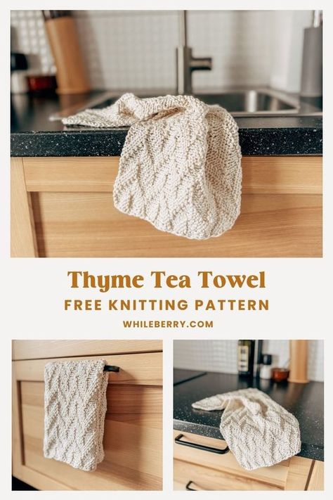 Thyme Tea Towel - Easy Rustic Kitchen Towel Free Knitting Pattern for Beginners — Whileberry | Modern Knitting Patterns, Classes and Tutorials Washcloth Pattern Knitted, Free Simple Knitting Patterns, Knit Dishtowel Pattern Free, Knitting For Beginners Patterns Free Simple, Knitted Household Items, Basic Knitting Projects, Crochet Towel Free Pattern, What To Knit For Beginners, Knit Hand Towel Pattern