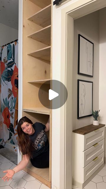 Astin Hancock | DIY | Home | Woodworking on Instagram: "Turning these open shelves in our builder bathroom into a beautiful built-in armoire cabinet with drawers at the bottom and glass doors up top! I’m so excited to bring this vision to life! I’ve been dreaming about it for about a year now! #bathroomdesign #bathroomrenovation #bathroomremodel #bathroombuiltin #builtinshelves #builtincabinet #armoires #bathroomcabinet" Armoire Cabinet, Cabinet With Drawers, Built In Cabinet, Built In Shelves, Open Shelves, Cabinet Drawers, Glass Doors, Bathroom Renovation, Life I