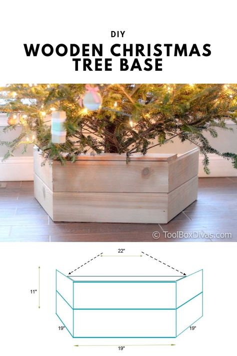 DIY Wooden Christmas Tree Stand | Box - ToolBox Divas Tree Collar Diy, Diy Wooden Christmas Tree, Christmas Tree Box Stand, Christmas Tree Collar, Christmas Tree Base, Christmas Tree Box, Tree Collar, Wooden Christmas Tree, Christmas Tree Decorations Diy