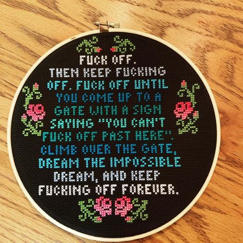 Letterkenny Cross Stitch, Goth Cross Stitch, Subversive Cross Stitches, Stitch Witchery, Cross Stitch Quotes, Subversive Cross Stitch, Cross Stitch Funny, Embroidery Inspiration, Cross Stitch Art