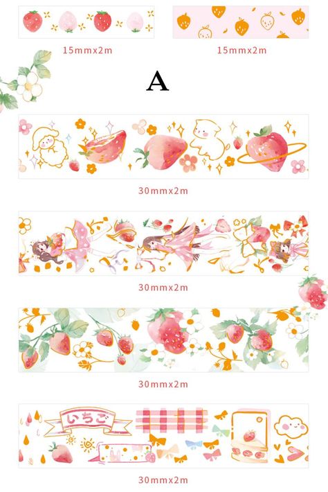 6 Rolls Boxed Washi Tape Set Gift Wrapping Washi Tape Cute | Etsy Strawberry Magic, Washi Tape Cute, Diy Diary, Color Pencil Illustration, Scrapbook Quotes, Digital Painting Techniques, Hand Drawing Reference, Washi Tape Set, Scrapbook Stickers Printable