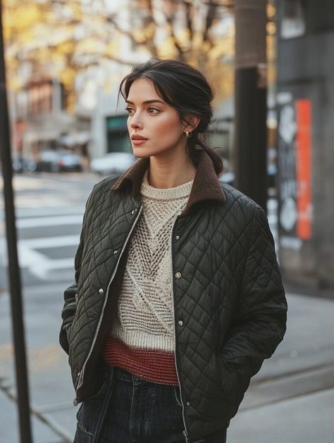 Cozy Chic: How Quilted Jackets Elevate 30-Something Women’s Fall Street Style - LaninStar's blog Style Quilted Jacket, Barn Coat Outfit, Quilted Jacket Outfit, Clothes Capsule, Personalized Scarves, Women In Their 30s, Chunky Knit Scarves, Cozy Fall Outfits, Coat Outfits