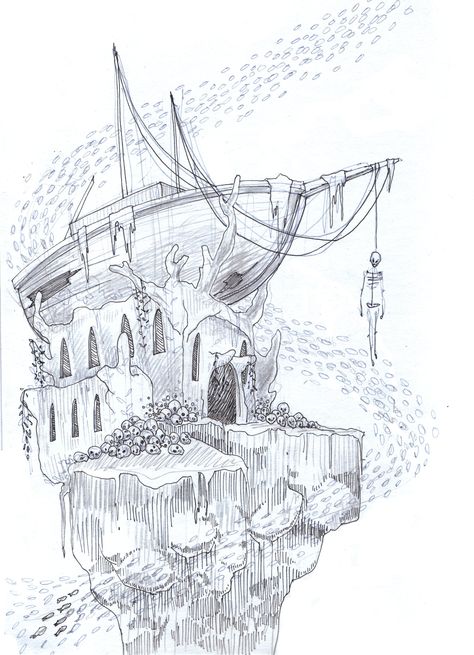 Underwater sketch Underwater Castle Drawing, Under Water Creatures Drawing, Under Water Doodle, Underwater Drawing Ideas, Shipwreck Sketch, Underwater Sketch Pencil, Underwater City Drawing, Under Water Sketch, Underwater Drawing Pencil