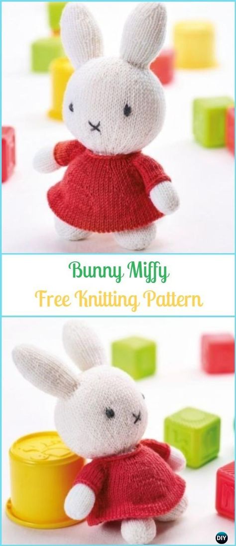 Miffy Pattern, Knit Bunny, Rabbit Knitting Pattern, Bunny Knitting Pattern, Knitted Bunny, Knitted Doll Patterns, Knitting Toys, Knitted Toys Free Patterns, Crochet Toys Free