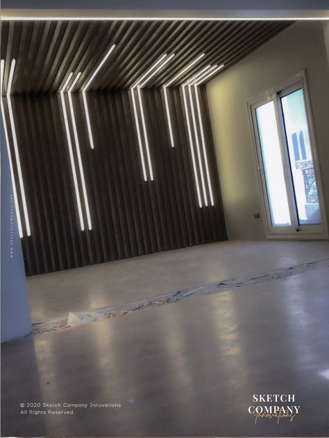 Slat Wall Led Strip, Slat Wall Led Lighting, Wooden Led Panel Designs, Fluted Wall Panel With Lights, Luxury Led Panel Design, Gym Design Interior, Girl Cave, Office Wall Design, Pvc Panels