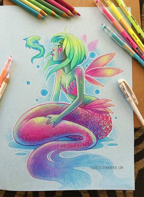 Prismacolor Mermaid by Clareesi.deviantart.com on @DeviantArt Fairy Trees, Eye Practice, Colored Pencil Art Projects, Magical Paintings, Color Pencil Illustration, Prismacolor Art, Mermaid Drawings, Mermaid Coloring, Beautiful Dark Art