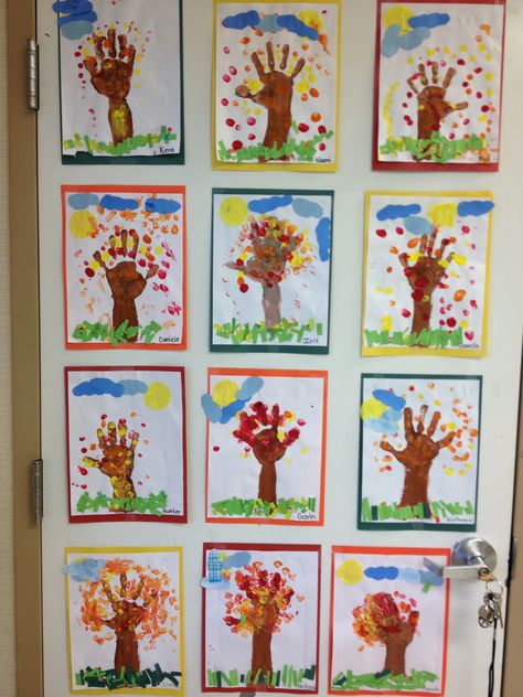 October Autumn Tree Handprint Autumn Wall Display, Autumn Display Boards Nursery, Autumn Display Eyfs, Autumn Display Boards, Baby Room Display Boards, Nursery Display Boards, Tree Handprint, Preschool Displays, Handprint Tree