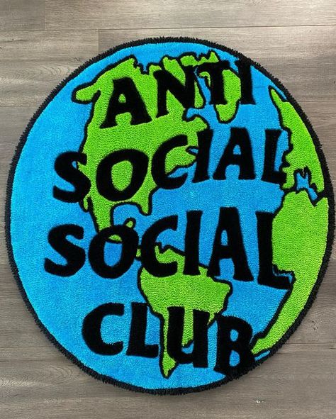 @369a.m on Instagram: "Anti Social Social Club custom rug 🌎(Dm for details)🌎 - Had a lot of fun making this piece! One of my favorites so far. First post on this account got some exciting things coming soon✌🏼 - Want a custom? Contact me 📥 - #ignorantrugs #rugsstyler #tempted_rugs #essentialrugs #iMakeRugs #tuft_gallery #rugsdrugsrugs #custom #rug #tufting #handmade #decor #rugdesign #toxicrugs #art #create" Custom Tufted Rug, Custom Rugs Design, Cartoon Rugs, Bedroom Anime, Tufting Design, Anime Rugs, Tufting Ideas, Carpet Making, Tufting Diy