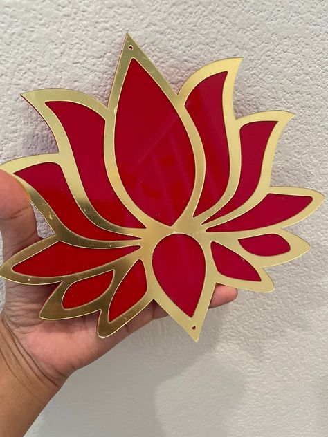 1 Ethnic red color mdf lotus Hangings/ wall decor/ wall hangings/ backdrop decor/ wedding/ festival/ handmade by LaviFashions on Etsy Mdf Lotus Hanging, Diy Lotus Backdrop, Diy Lotus Wall Hanging, Lotus Hanging Decoration, Lotus Backdrop Decoration, Handmade Wall Decor Crafts, Lotus Craft, Diy Flower Decorations, Diwali Board