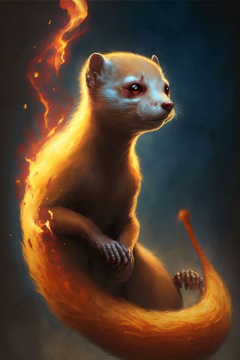 Wildfire Spirit, Fire Spirit, Pine Marten, Wild Fire, Dnd Art, Character Building, Dnd Characters, Spirit Animal, Character Drawing