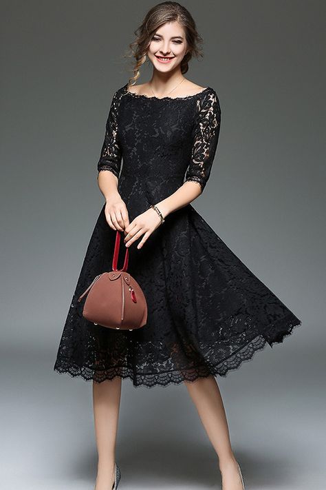 Boat Neck Gown, Black Blouse Designs, Gown Designs, Black Boat, Black Lace Midi Dress, Bohemian Maxi Dress, Princess Dresses, High Quality Dress, Midi Dress Casual