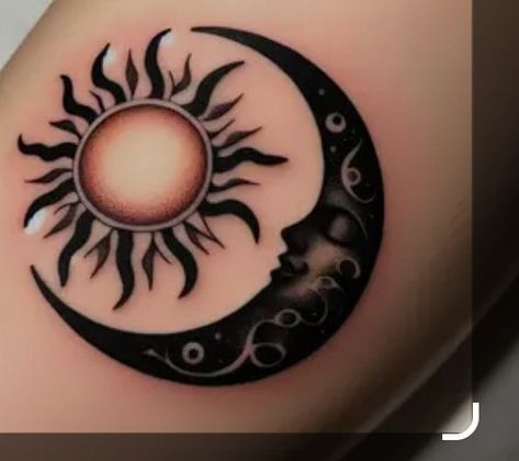 Male Sun Female Moon Tattoo, Sun And Moon Tattoo Colorful, Sun And Moon Tattoo Ideas, Sun Moon Tattoo, Sun And Moon Tattoos, Moon Sun Tattoo, Sun And Moon Tattoo, Dragonfly Tattoo Design, Moon Tattoos