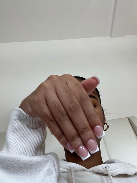 How To Show Nails In Photos, French Tip Nails Short Black Women, Small French Tip Nails Square, Birthday Nails Natural Nail, Cute Nail Ideas Black Women, Xs Square Nails, Short Girly Acrylic Nails, Short Frenchies Acrylic Nails, Short White Tips