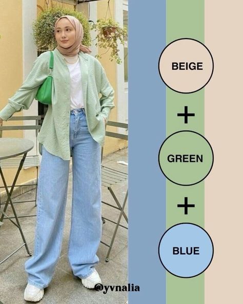 Mix And Match Outfits Hijab Casual, Mix And Match Colors Outfits, Mix And Match Outfits Hijab, Smart Casual Women Outfits, Color Knowledge, Stylish Outfits Casual, Islamic Things, Green Color Combinations, Bird Template