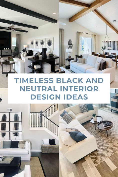 Transform your living space into a chic sanctuary with these Black and Neutral interior design ideas that are both bold and beautiful. Beige Grey And Black Living Room, Decorating With Black Accents, Beige And Black Living Room Ideas, Neutral Living Room With Black Accents, Neutral And Black Living Room, Cream Living Room Decor, Black And Neutral Living Room, Black And Cream Living Room, Classic Contemporary Interior Design