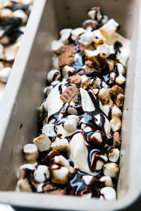 Smores ice cream recipe - all my favorite things in one scoop! Smores Ice Cream Recipe, Smores Ice Cream, Marshmallow Fudge, Cream Custard, David Lebovitz, Ice Cream Recipe, S'mores, Cookie Crumbs, Ice Cream Maker