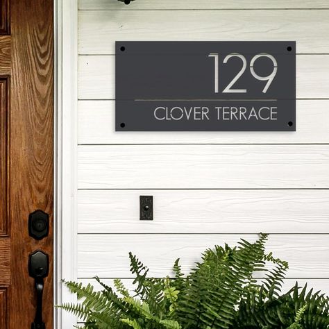 House Number Ideas Outdoor, Steel Address Sign, She Shed Decorating Ideas, House Number Plates, House Name Signs, Name Plates For Home, Name Plate Design, Elegant Doors, Custom House Numbers