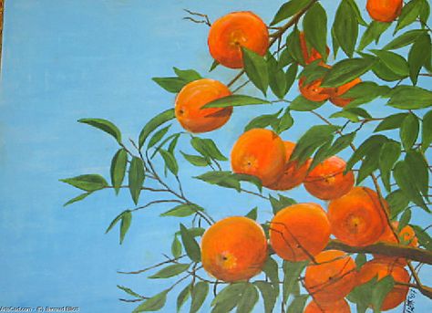 Tangerine Tree, Tree Painting Canvas, Fabric Styles, Orange Painting, Orange Paint, Outdoor Paint, Fruit Painting, Orange Tree, Orange Art