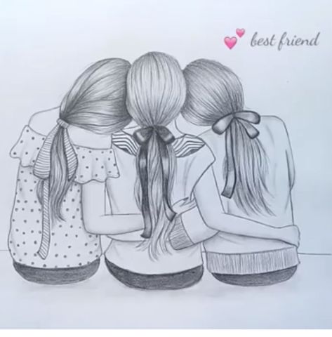 Three Friends Hugging, Friends Drawing Easy, Best Friend Drawing Sketches, Friendship Day Drawing, Girl Drawing Tutorial, Best Friends Drawing, Girl Pencil Sketch, Friends Drawing, Sisters Drawing